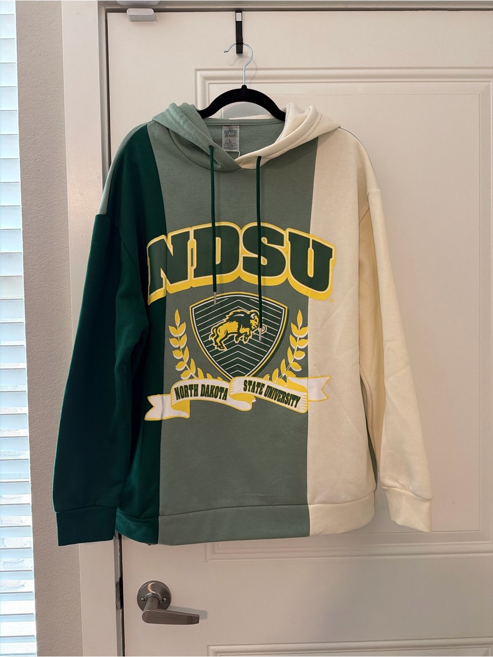 NDSU Colorblock Hoodie for Women - Dark Green, Sage & Cream